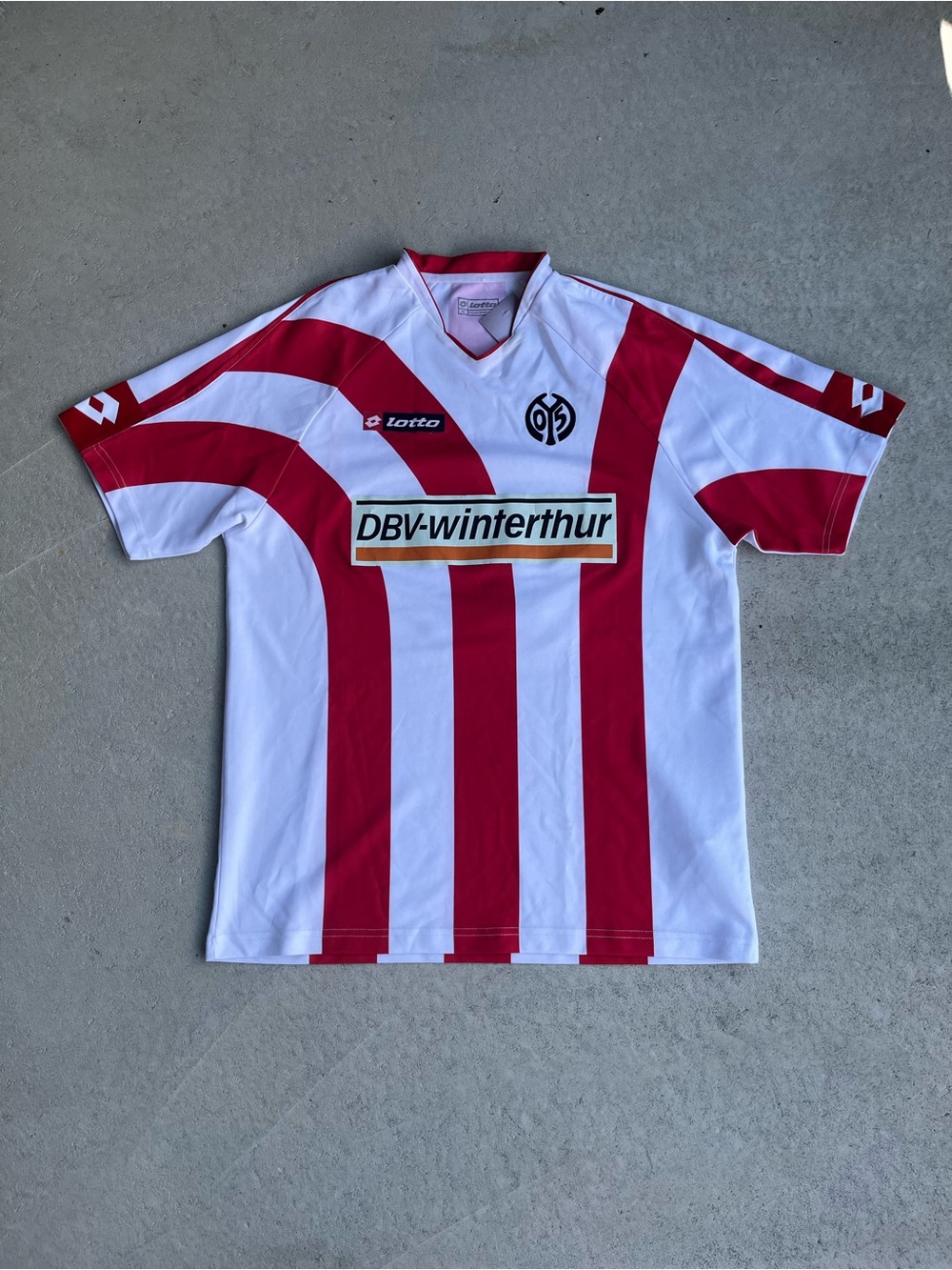 2000s Lotto Men's White & Red Striped Soccer Jersey - Mainz 05